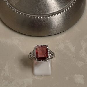 Silver Garnet Square Cut Ring Size 9